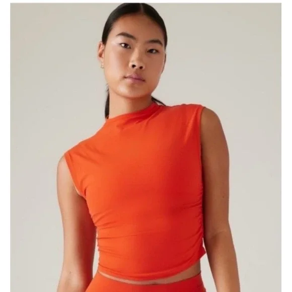 Athleta Aurora Ruched Tank Top Womens M Orange Excellent Mock Neck S/658470-00 - Picture 1 of 8